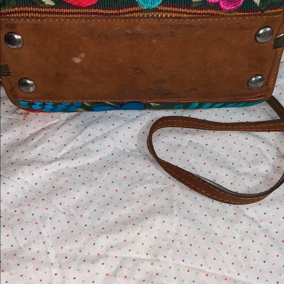 Mexican Leather Embroidered Handmade Satchel Purse - Picture 6 of 8